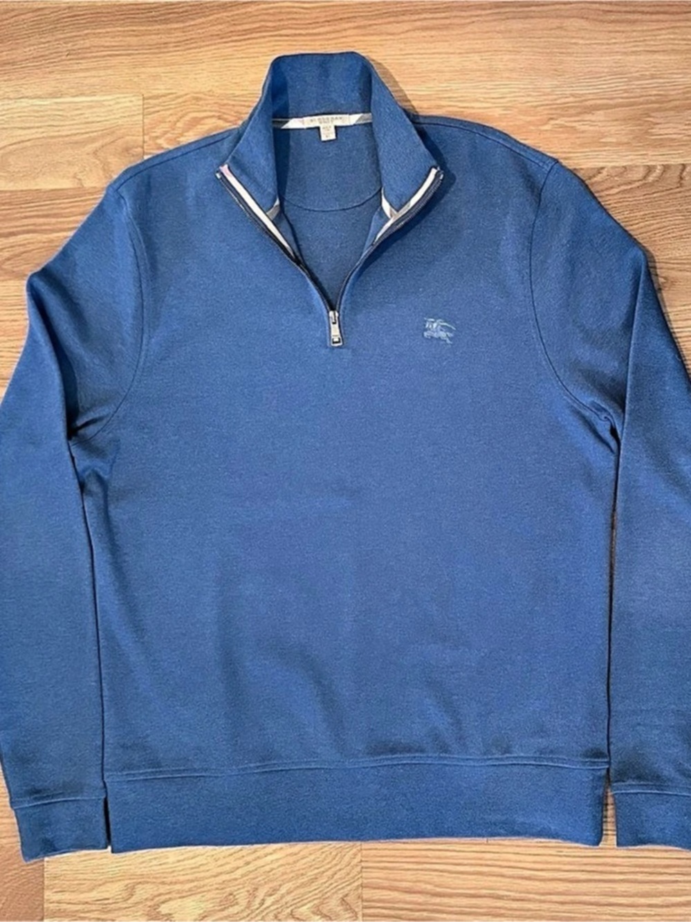 Burberry Brit Men's 1/4 Zip Pullover Sweatshirt
XL Blue Nova Check Accent